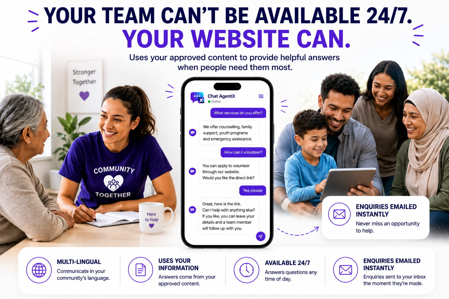 Chat AgentX AI website assistant for not-for-profits Australia